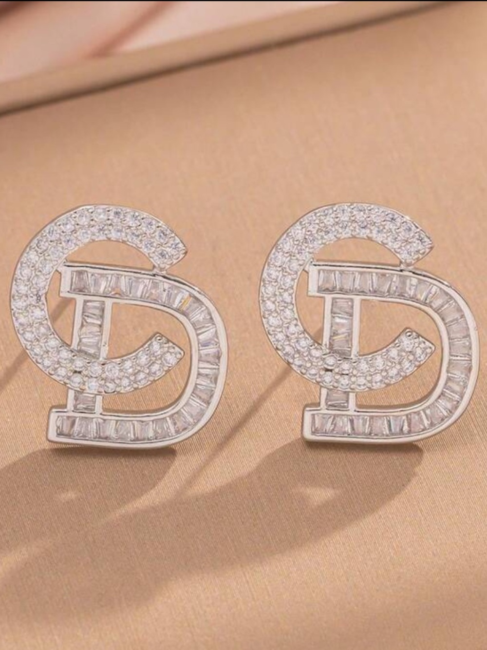 Silver Tone Crystal Interlocking Stud Earrings